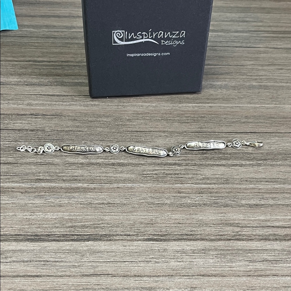 Inspiranza Thankful Grateful Blessed Silver Adjustable Bracelet